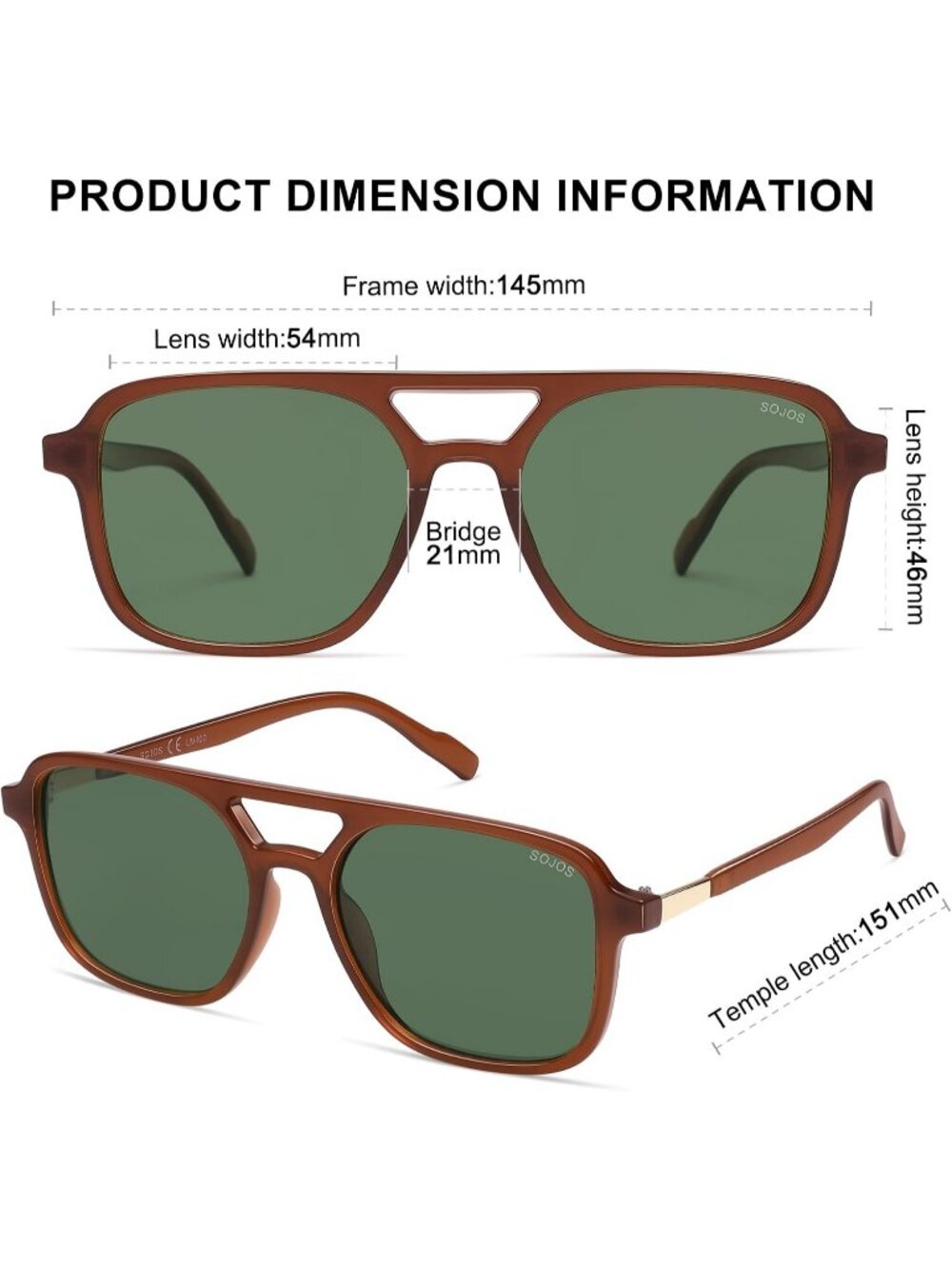 Women's Brown/Green Y2K Retro Aviator Rectangle Shades UV400 Sunglasses - Picture 5 of 6
